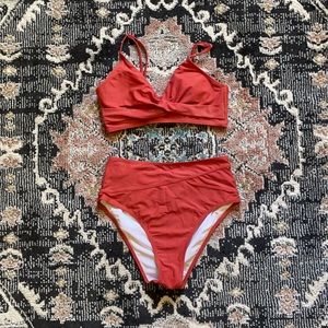 Cupshe Marsala Twist High Waisted Bikini